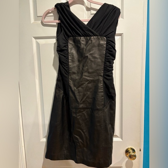 Alberta Ferretti Dresses & Skirts - Alberta Ferretti Italy leather wool blend LBD black dress sz 6